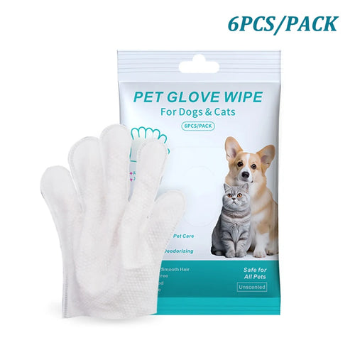 6Pcs Pet Wipes Gloves Free Cleaning Dog & Cat Wipes Puppies and