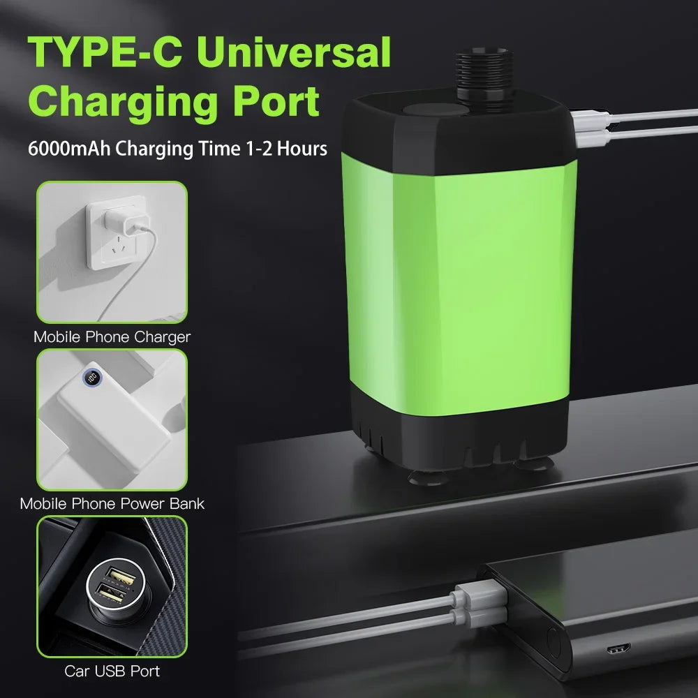 6000mAh Portable Camping Shower Pump Outdoor Shower Kit w/Full Screen