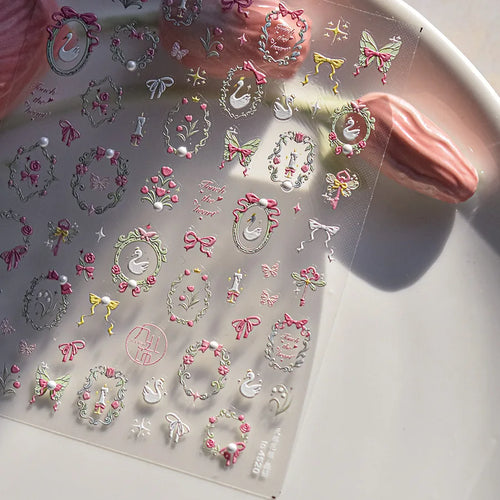1Sheet Luxury Crystal diamond Nail Charms Stickers Lace Bow Self