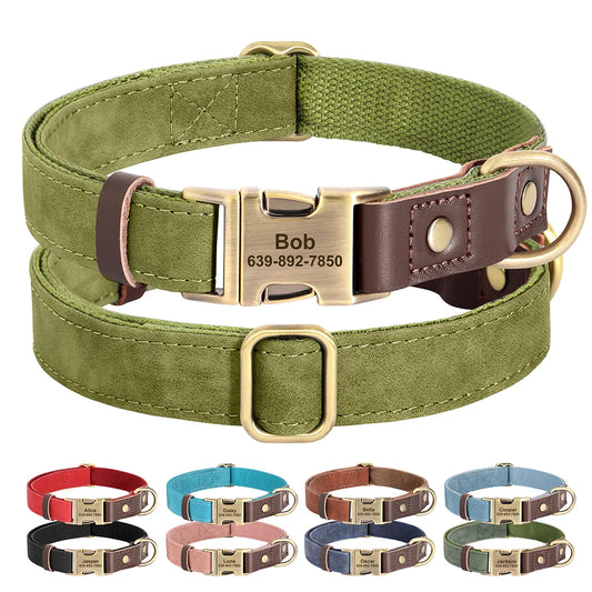 Free Custom PU Leather Dog Collar Engraved Dog Collars Adjustable Pet