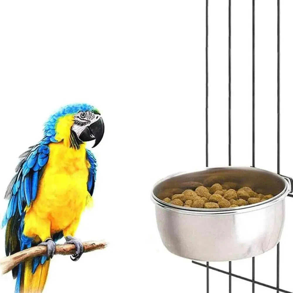 Parrot Rabbit Hamster Pet Food Dish Stainless Steel Clamp-on Water