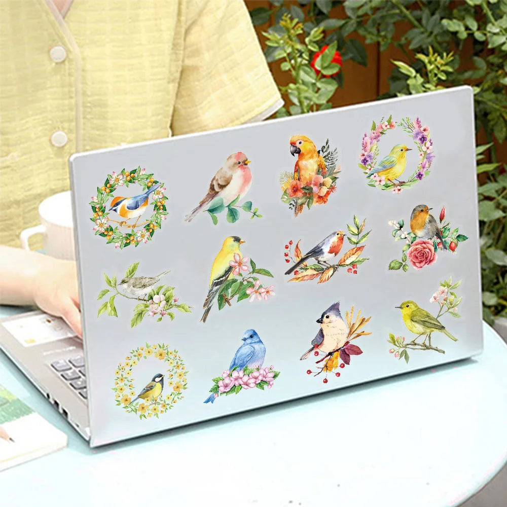 50PCS Water Splash Watercolor Bird Sticker Pack Waterproof Transparent