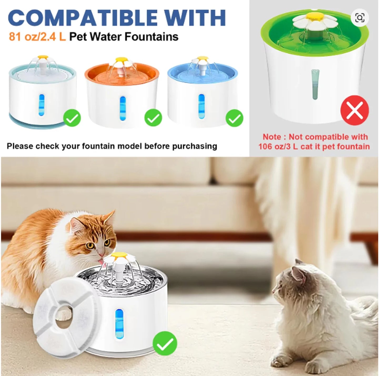 Replacement Activated Carbon Filter set 8/12pcs for Cat Water Drinking