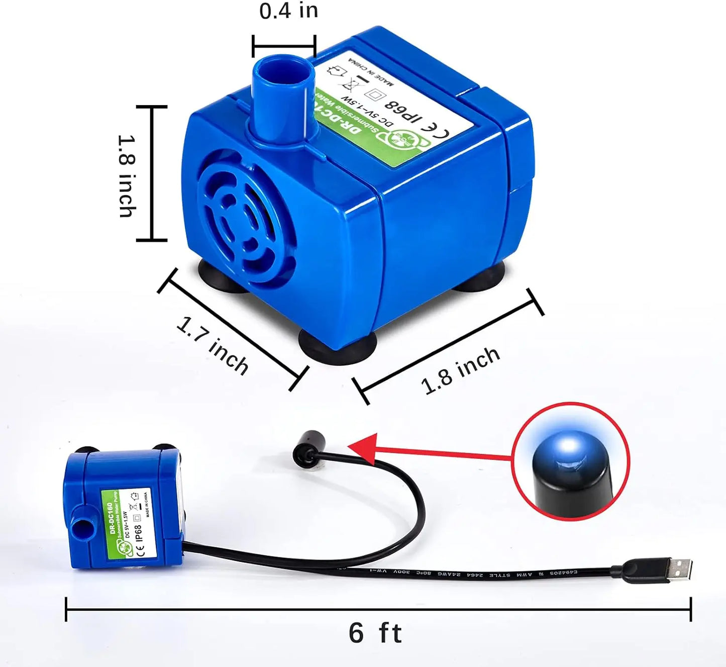 Water Pump for Cat Water Fountain Replacement Motor with LED Blue