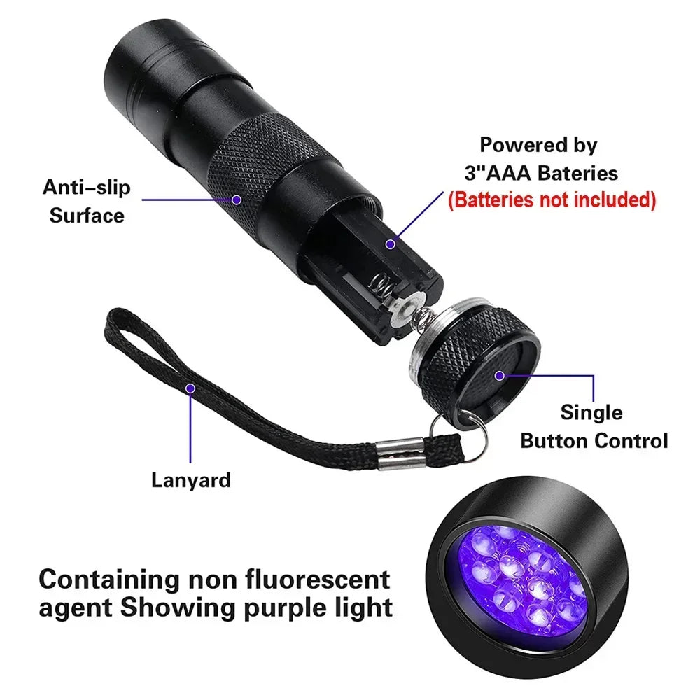 Portable LED Ultraviolet Torch IPX4 Waterproof 395nm 3W Mini UV Pen