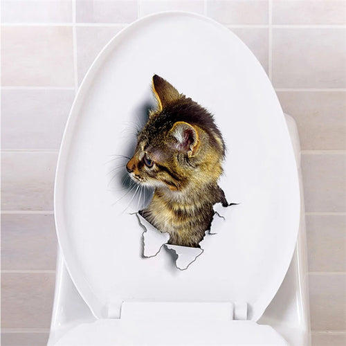 Vivid 3d Hole Funny Cat Dog Toilet Stickers Diy Wc Washroom Home