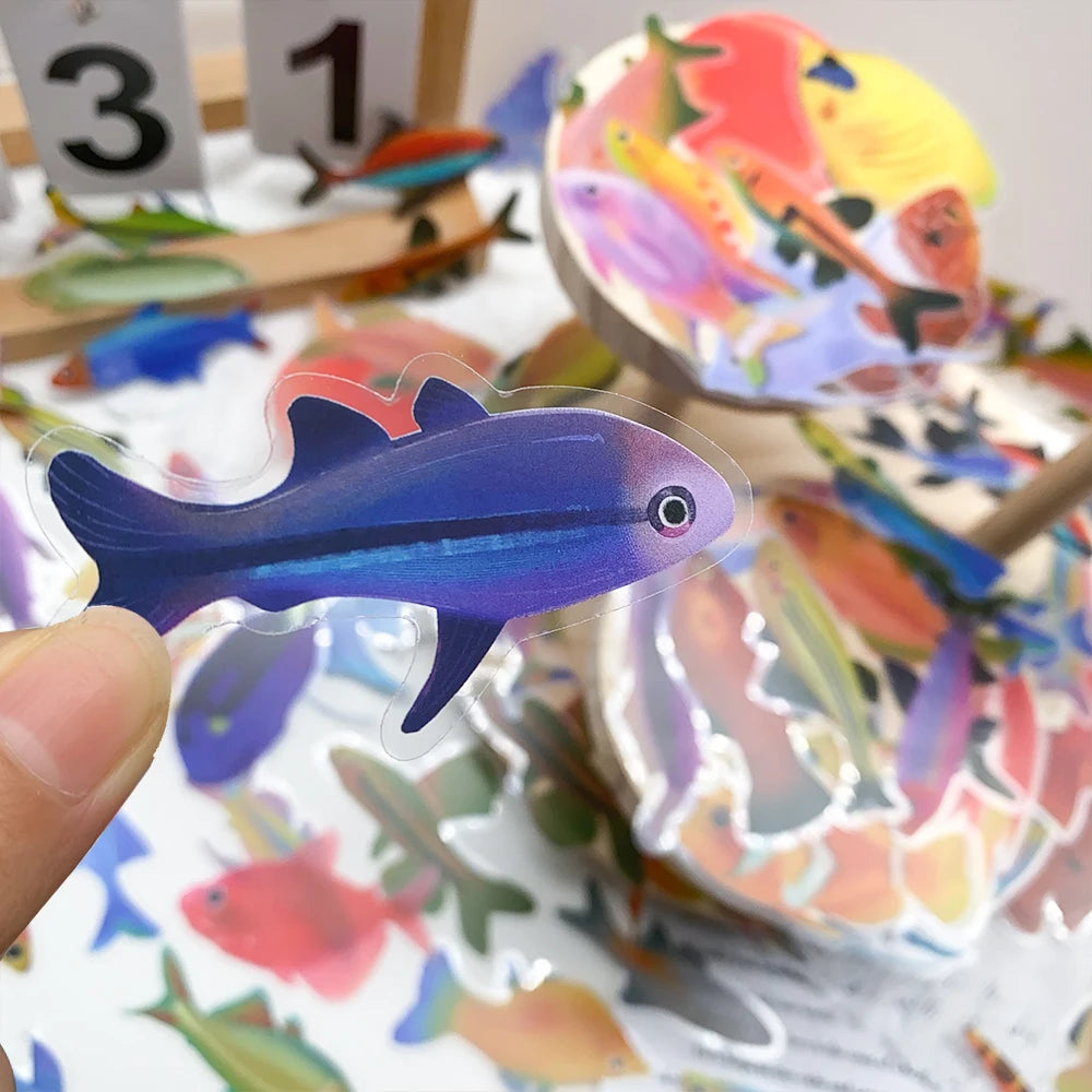 50pcs Cartoon Fish Transparent PET Stickers Decals For Phone Bottle