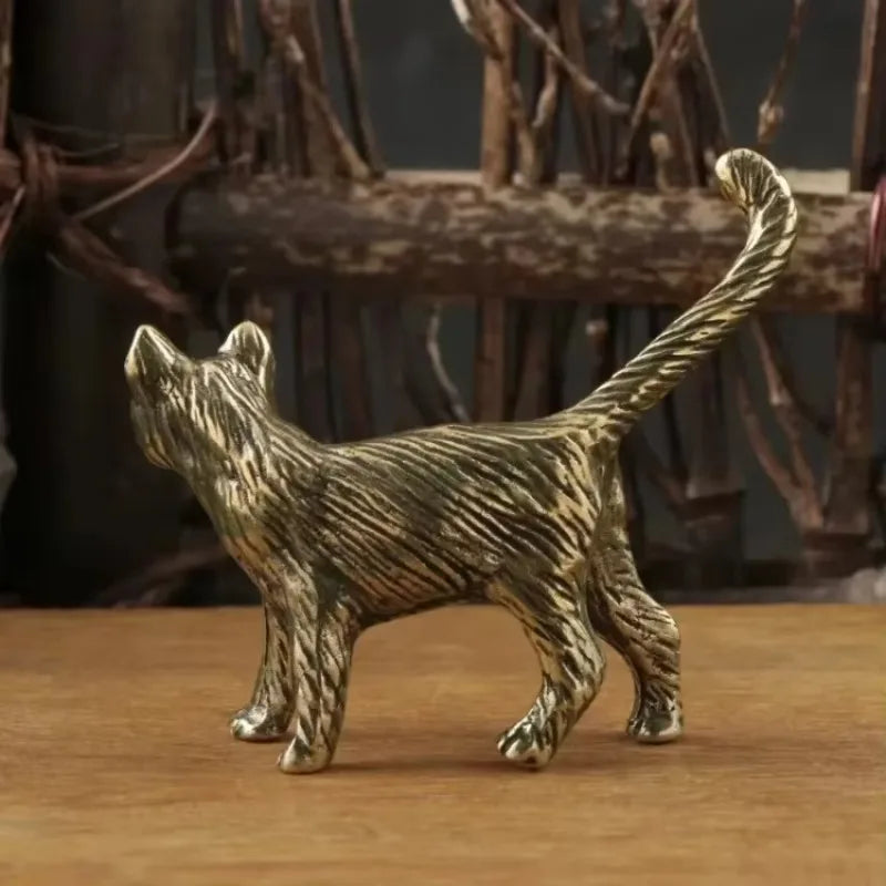 Retro Cat Brass Ornament Creative Long Tailed Cat Desktop Tea Pet