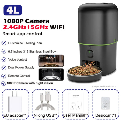 Automatic Cat Feeder Camera Pet Smart Cat Food Kibble Dispenser
