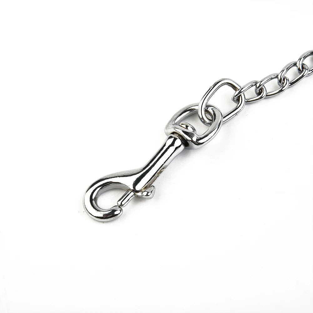 Metal Chain Dog Lead With Leather Style Handle Strong Control Leash