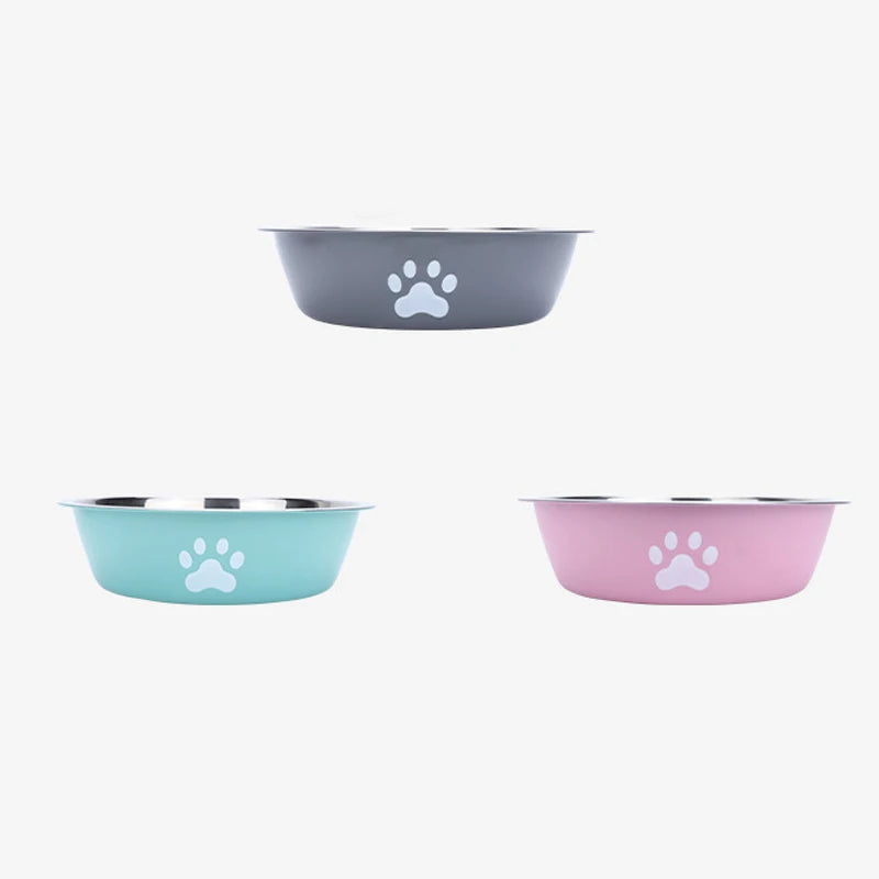 New stainless steel dog basin paw print pet supplies cat bowl dog bowl