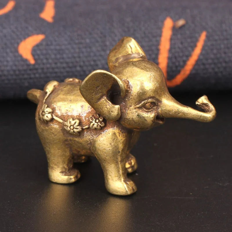 Antique Bronze Minature Elephant Figurines Tea Pet Table Ornament
