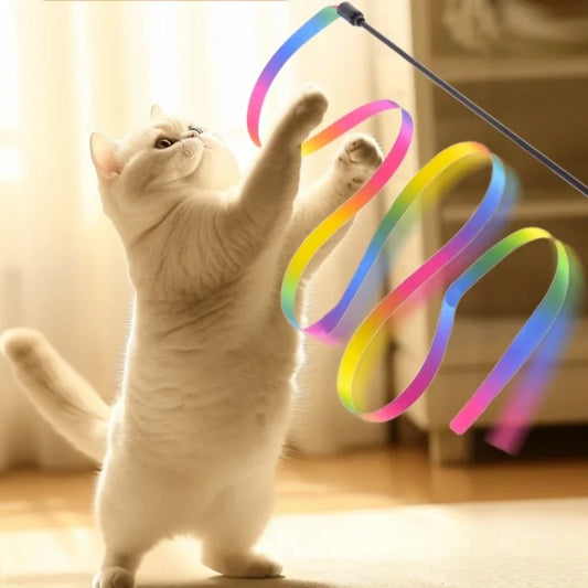 Interactive Coloured Ribbon Cat Toys Teasing Catd Stick Satin Ribbon