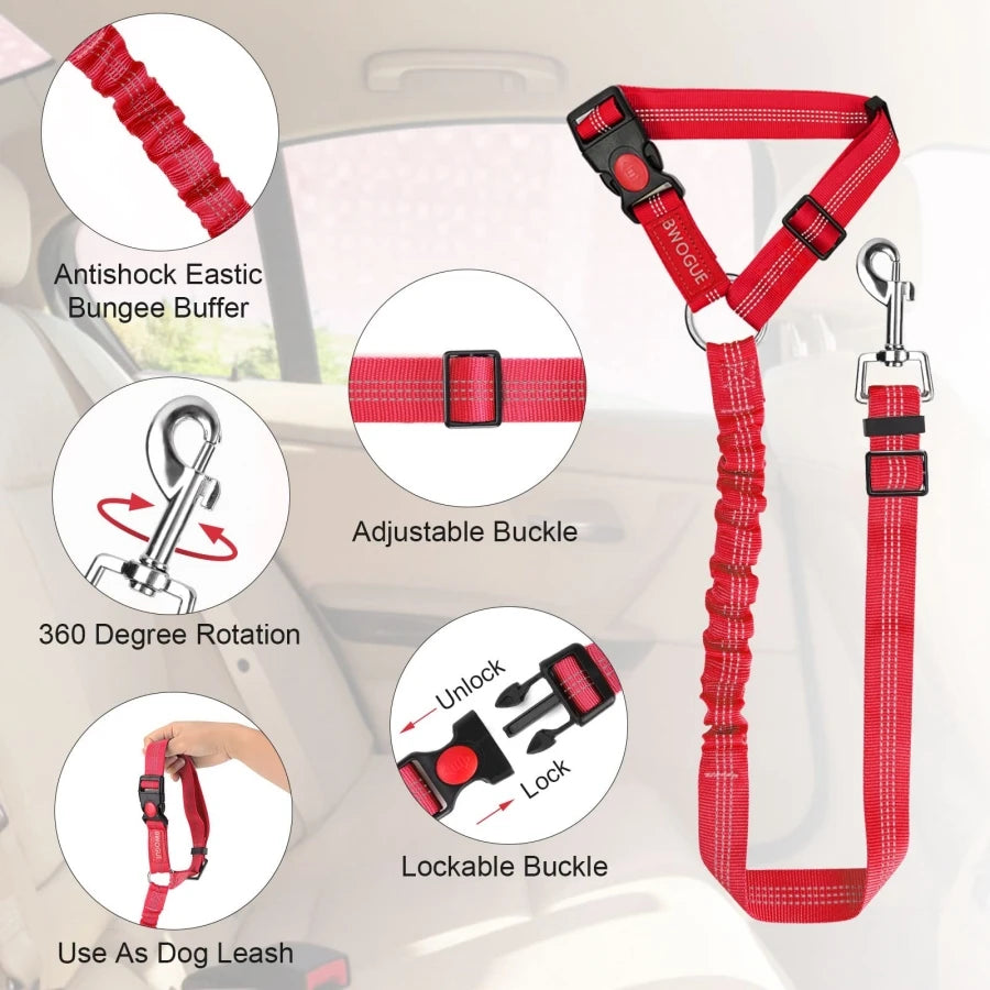 Pet products car seat belt dog leash with buffer elastic reflective
