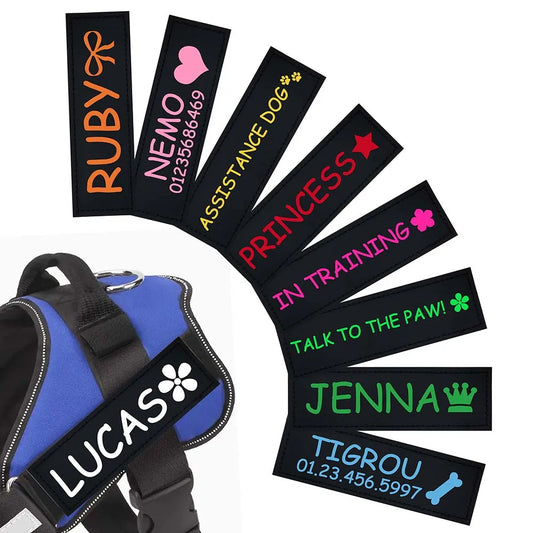2 PCS Personalized Dog Name Labels Colorful Pattern Pet Harness Custom