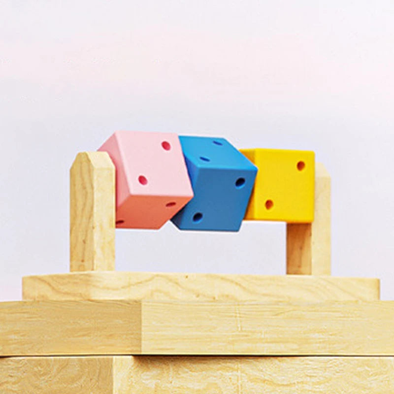 1pc Funny Colorful Wooden Rubik's Cube-shaped Interactive Chewing Toy
