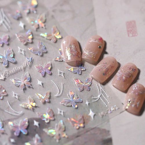 1Pcs 5D Embossed Aurora Butterfly Nail Art Stickers Self Adhesive