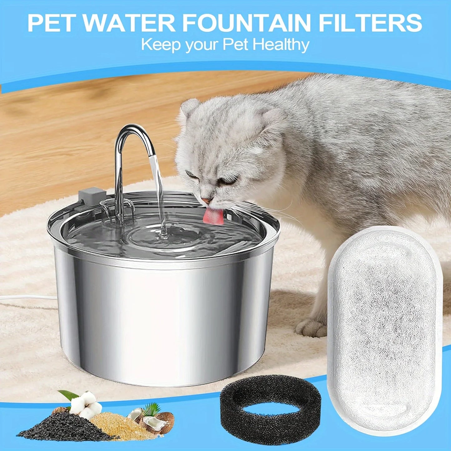 KEMORELA 12/15PCS Cat Water Fountain Activated Carbon Sponge Filters