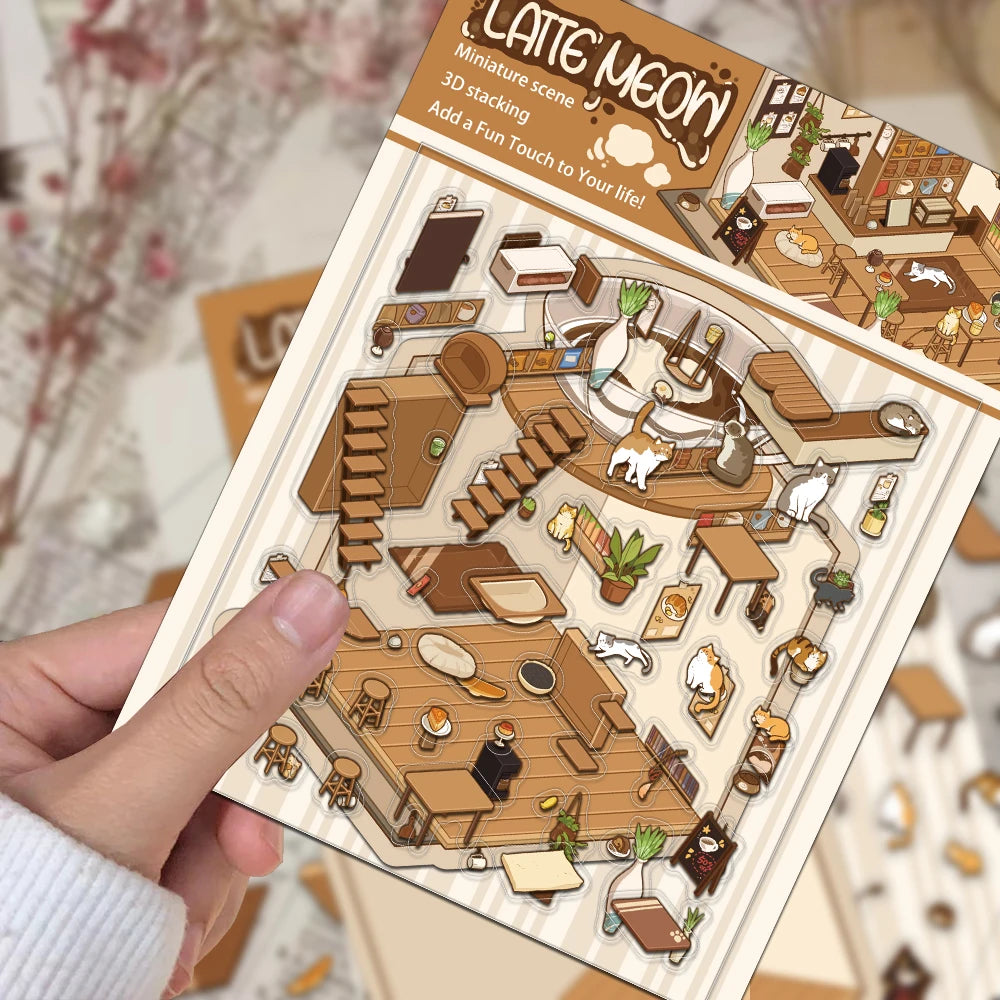 2PCS Creative Hot Shot Shrinking World Latte Meow Island Landscape