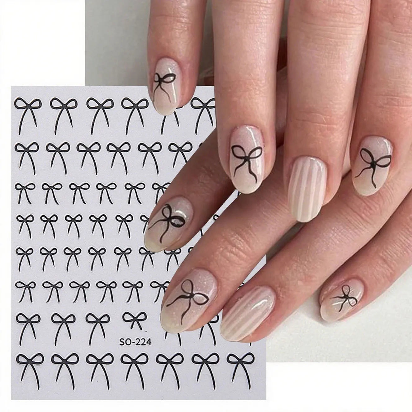 8pcs Mixed Color Bow Nail Art Stickers 3D Cute Red Black Pink bowknot
