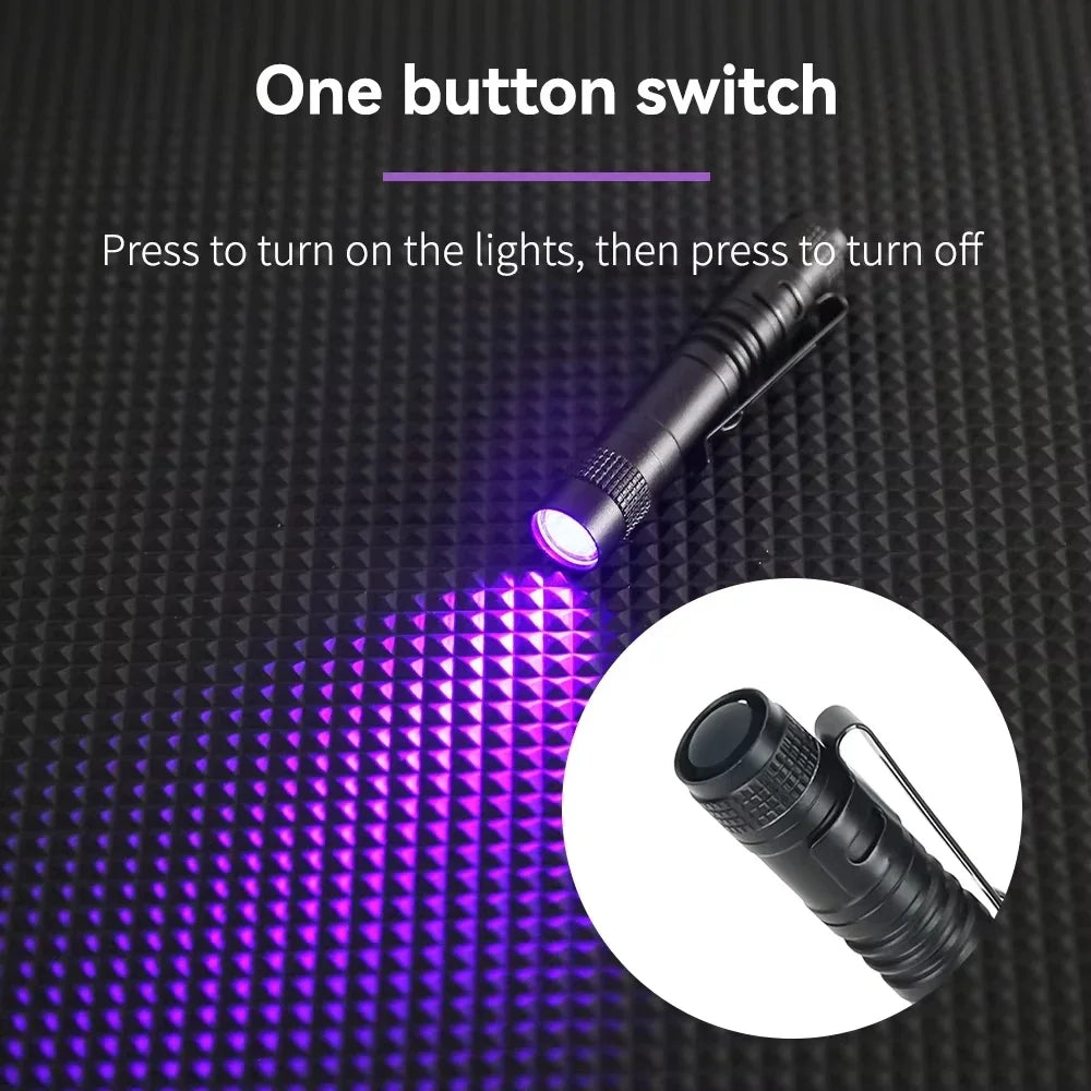 395nm UV Flashlight Ultraviolet Torch With Pen Clip Portable Violet