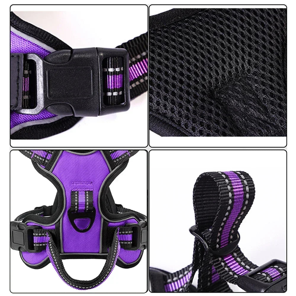 Adjustable Nylon Dog Harness Vest Reflective Soft Breathable No Pull