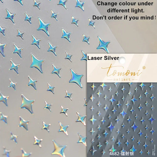 1pcs 5D Relief Kawaii Colorful Star Nail Art Stickers Multi Macaron