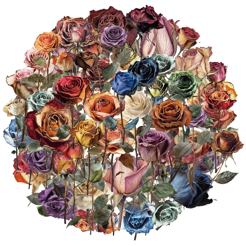 50PCS Dried Rose Decorative Graffiti Stickers DIY Luggage Notebook