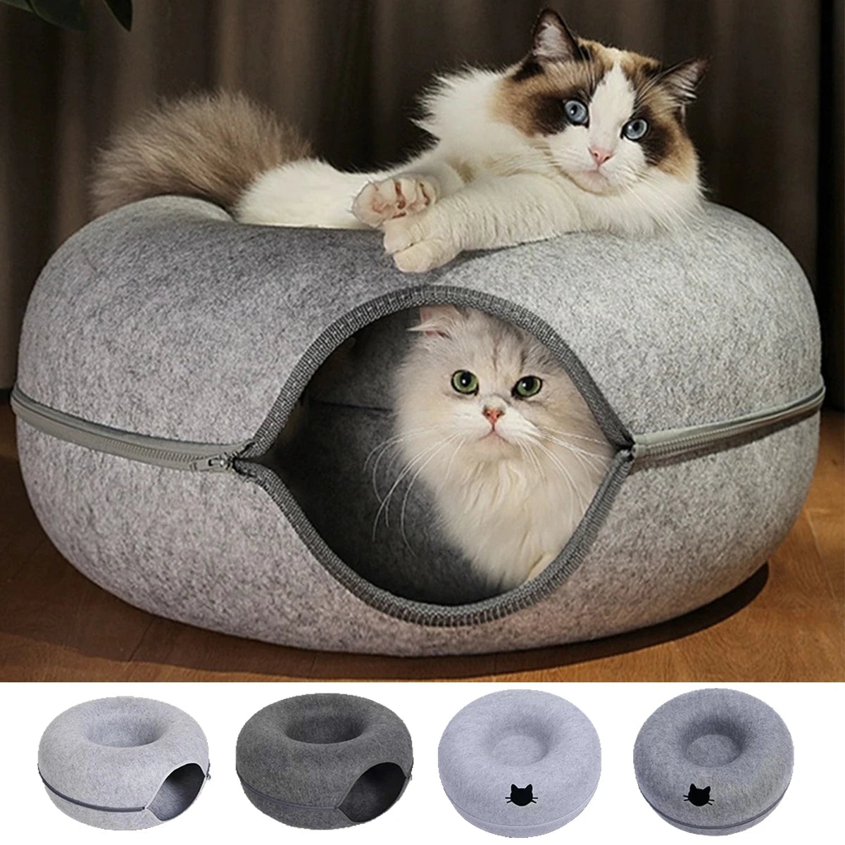 Interactive Round Small Cat Tunnel Nest Felt Kittens Bed House