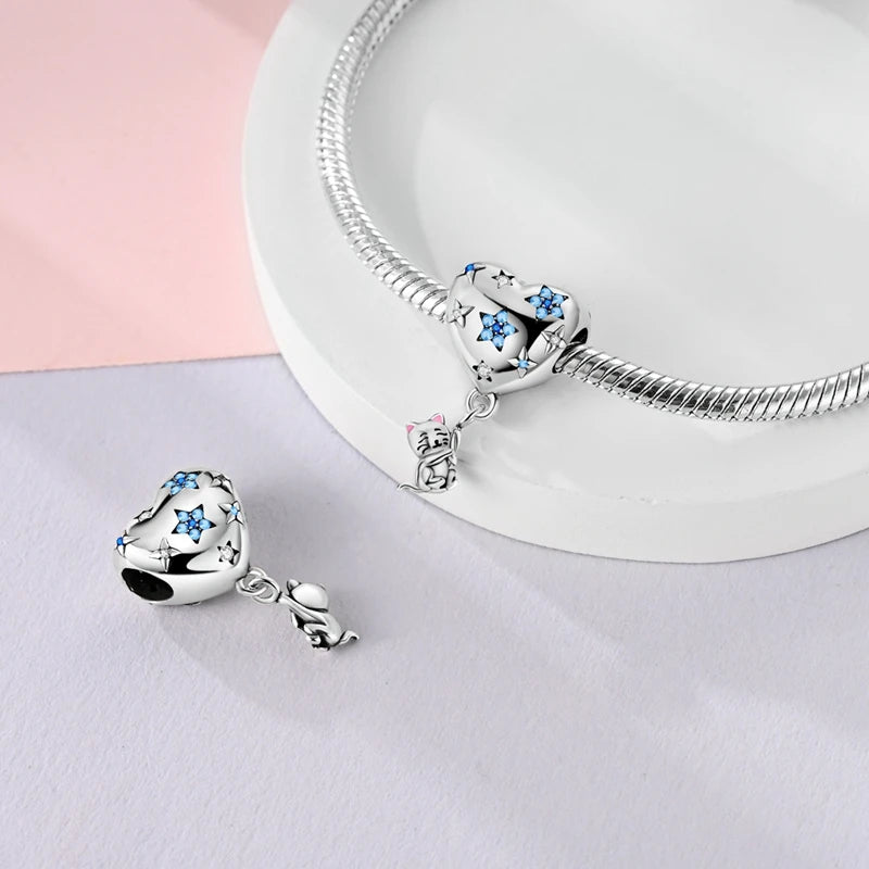 Charms 925 Sterling Silver Dog Cat Paw Print Love Pets Charms Beads