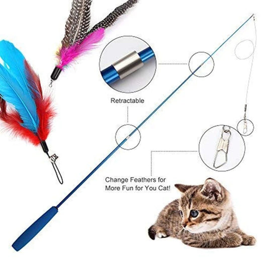 Pet Cat Toy Super Long Three Section Telescopic Rod Cat Teaser Stick