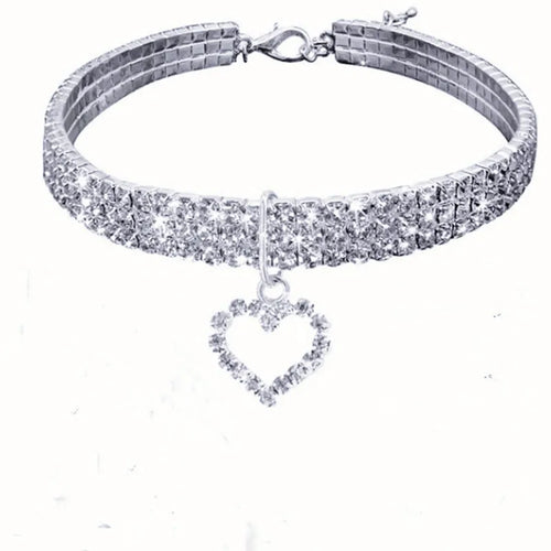 New Cat Dog Collar Three Row Elastic Rhinestone Pet Collars Love