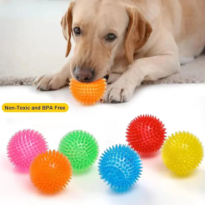 TPR Squeaky Spiked Dog Ball Chew Toy Durable Teeth Cleaning Molar Toy