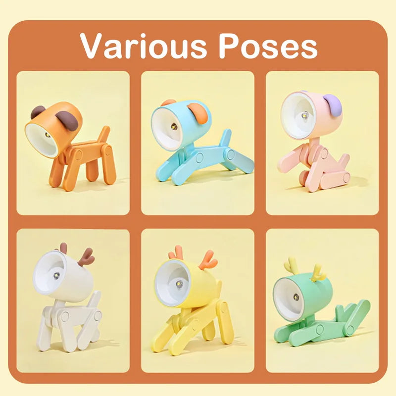 Mini Led Night Lights Folding Desk Lamp Cartoon Cute Pet Dog Deer