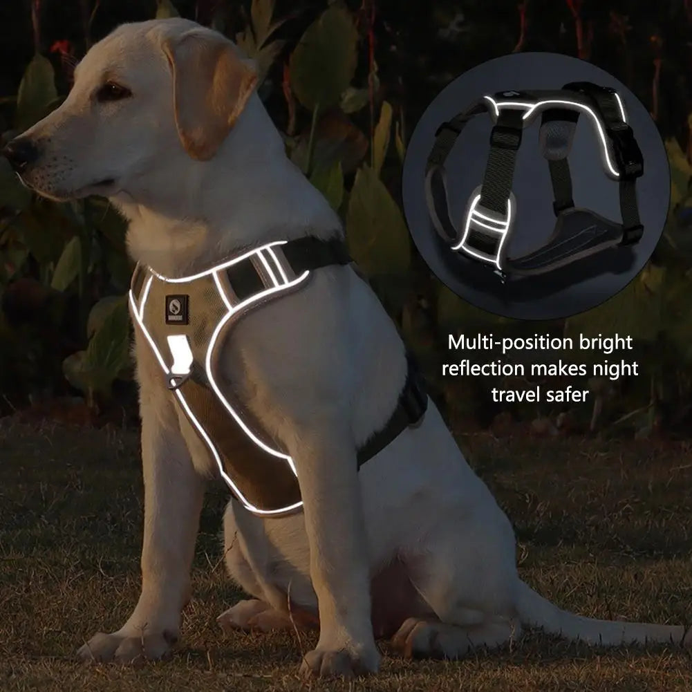 Medium Large Dog Harnesses Collar Labrador Army Reflective Adjustable