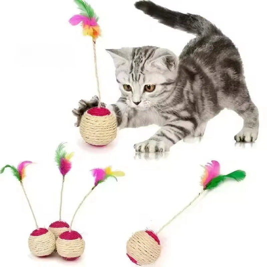 1PC Pet Cat Toy Colorful Feather Blanket Ball Grinding Claw