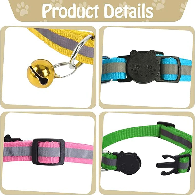 Adjustable Reflective Breakaway Cat Collar with Bell Safety Elastic