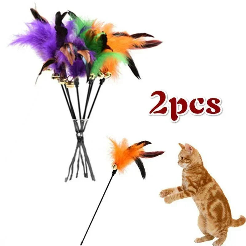 2 Pcs Cat Toy Bell Feather Funny Cat Rod Toy Cat Toys Interactive  Cat
