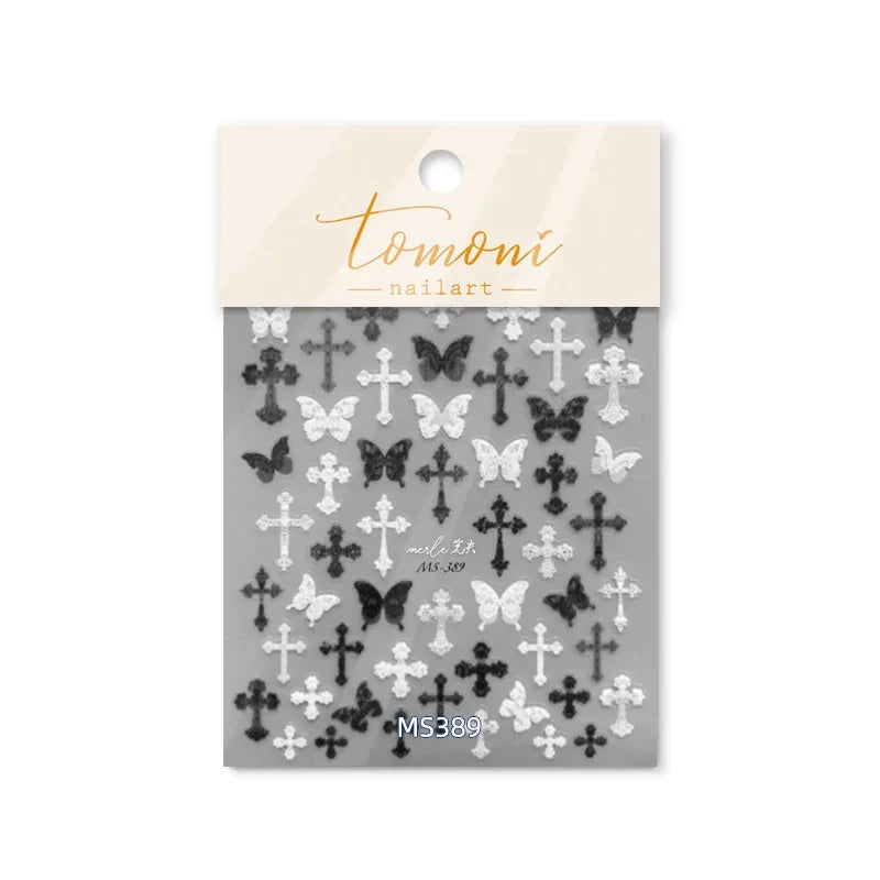 Sexy Woman Black White Lace Butterfly Cross 5D Soft Embossed Relief