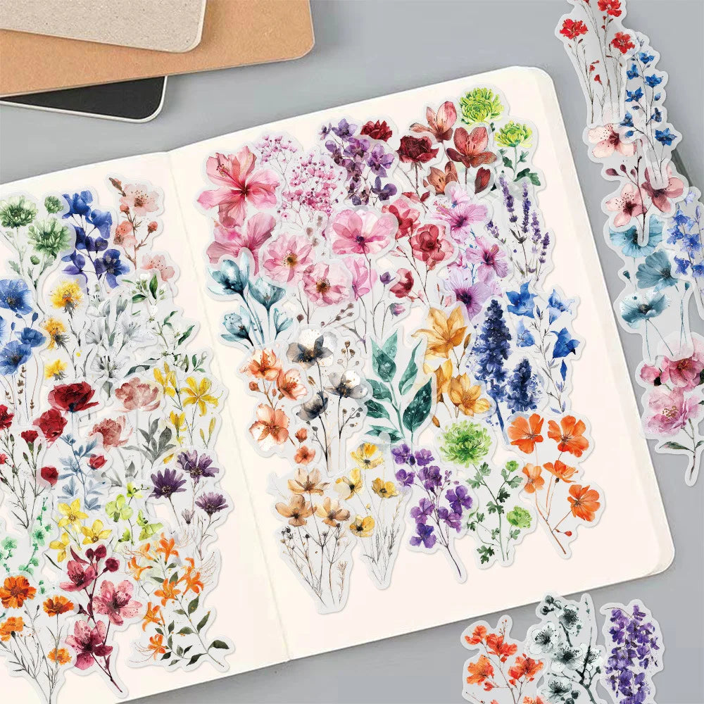 50Pcs Ink Flower Stickers DIY Phone Case Material Handbook Water Cup
