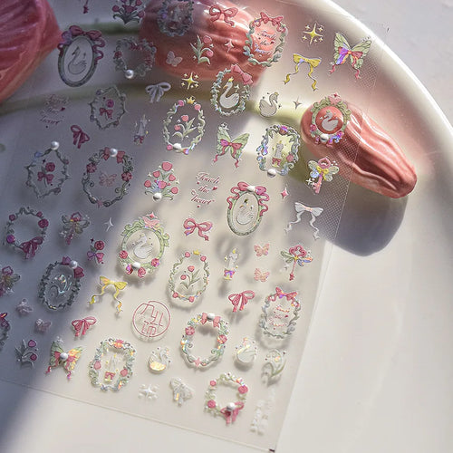 1Sheet Luxury Crystal diamond Nail Charms Stickers Lace Bow Self
