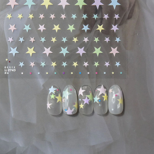 1pcs 5D Relief Kawaii Colorful Star Nail Art Stickers Multi Macaron