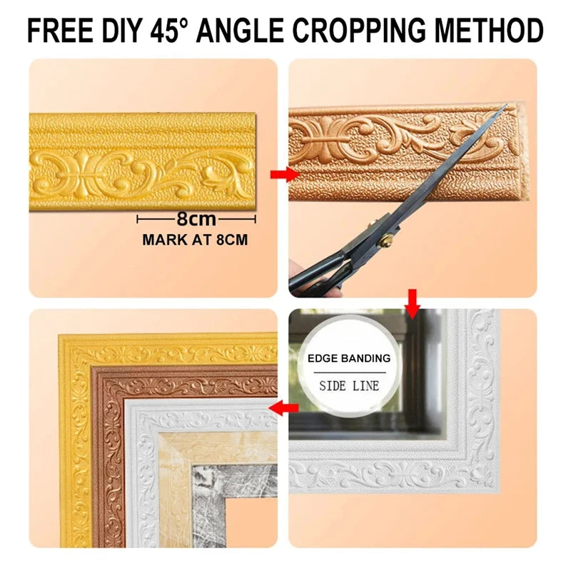 10m/Roll 3D Wall Trim Line Skirting Border Self Adhesive Waterproof