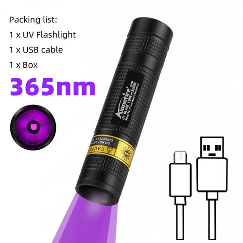 365nm Mini UV Led Blacklight Flashlight Usb Rechargeable Nail lamp Pet