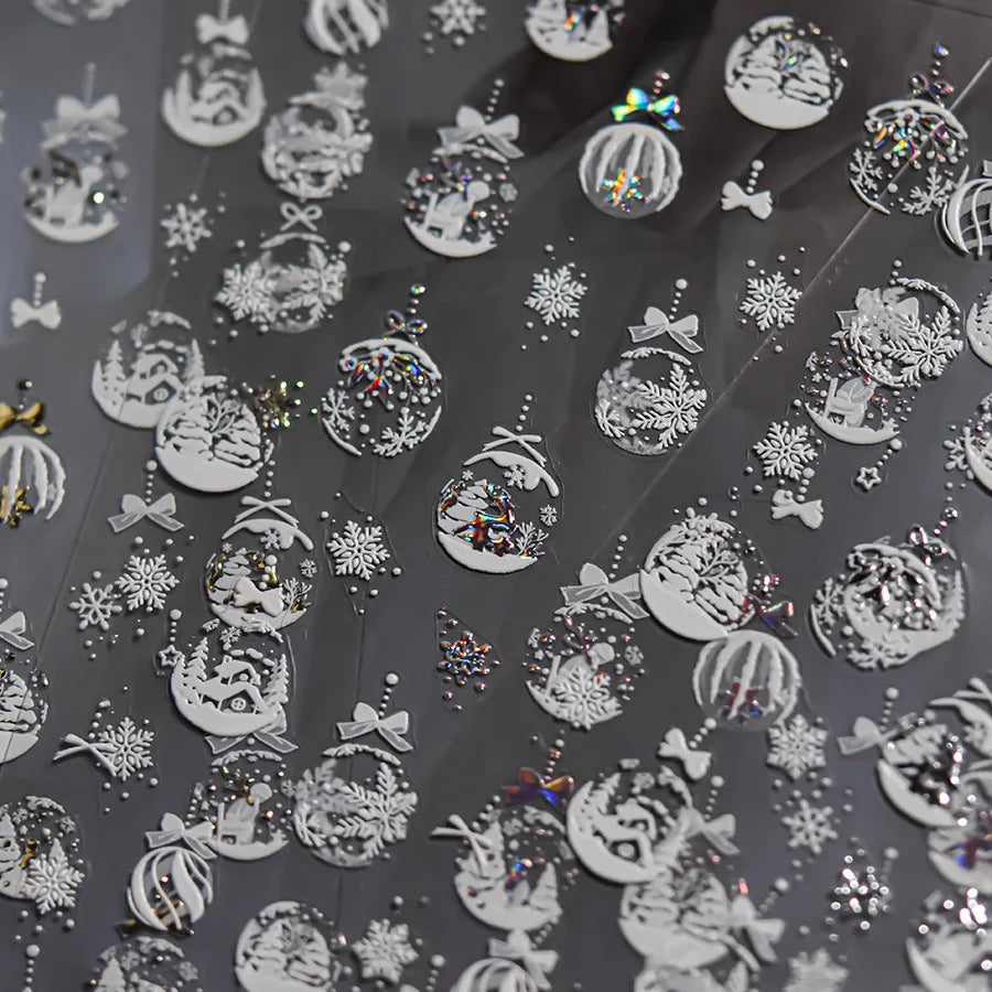 1pcs Bronzing Christmas Nail Stickers Cute Gold White Snowball