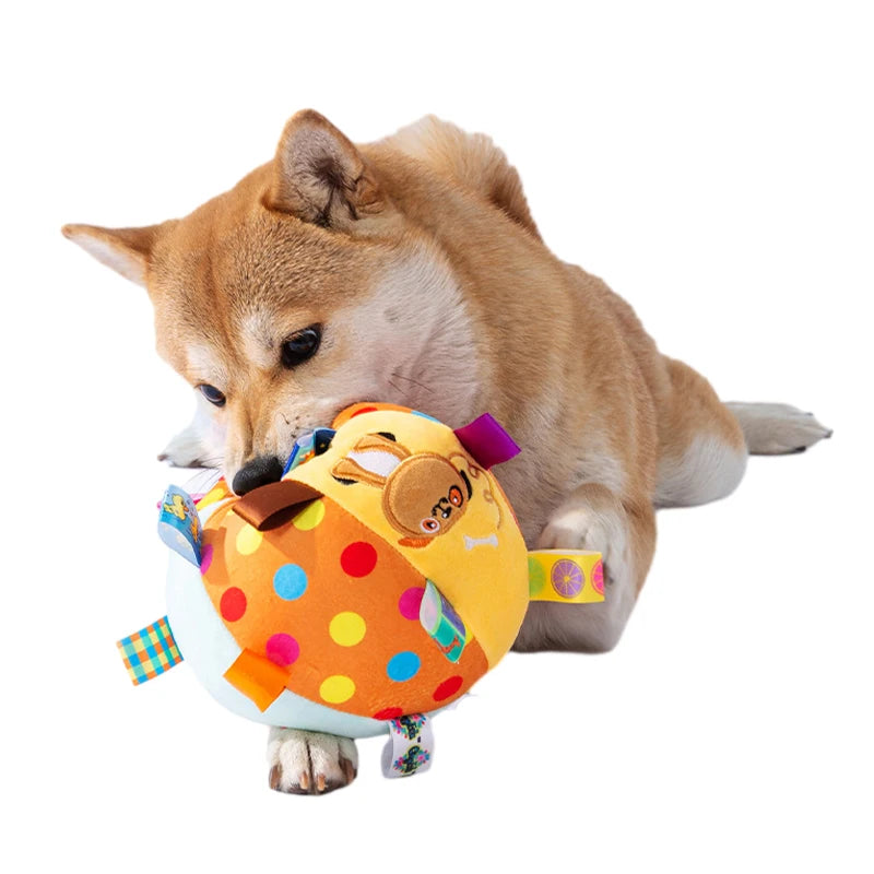Plush Dog Vocal Toy Ball Funny Interactive Pet Toys with Bells