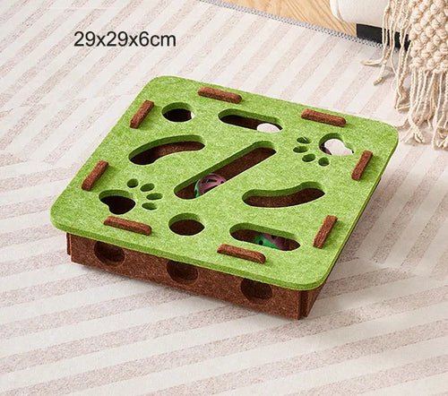 Pet Cat Puzzle Maze Holes Toys Felt Box With Bell Ball Kitten Playing