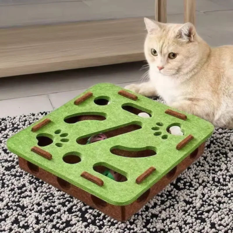 Interactive Cat Puzzle Maze Toy with Bell Ball Felt Box Kitten Playing