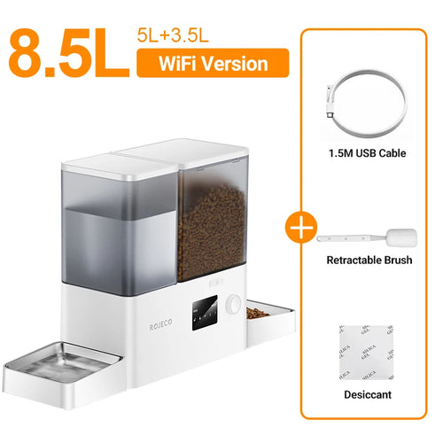 ROJECO 8.5L Automatic Pet Feeder Water Fountain WIFI APP Remote