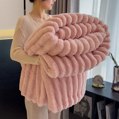 Solid Color Thickened Wide Striped Multifunctional Blanket Can Be Used